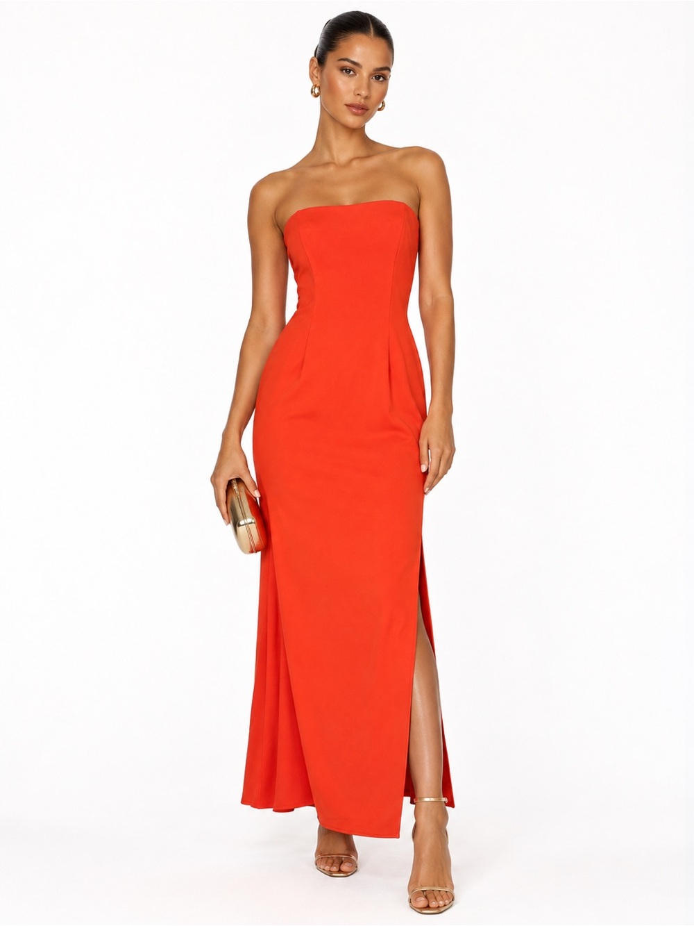 XSCAPE Strapless Orange Maxi Dress Black Tie Evening Formal Resort wear Vacation